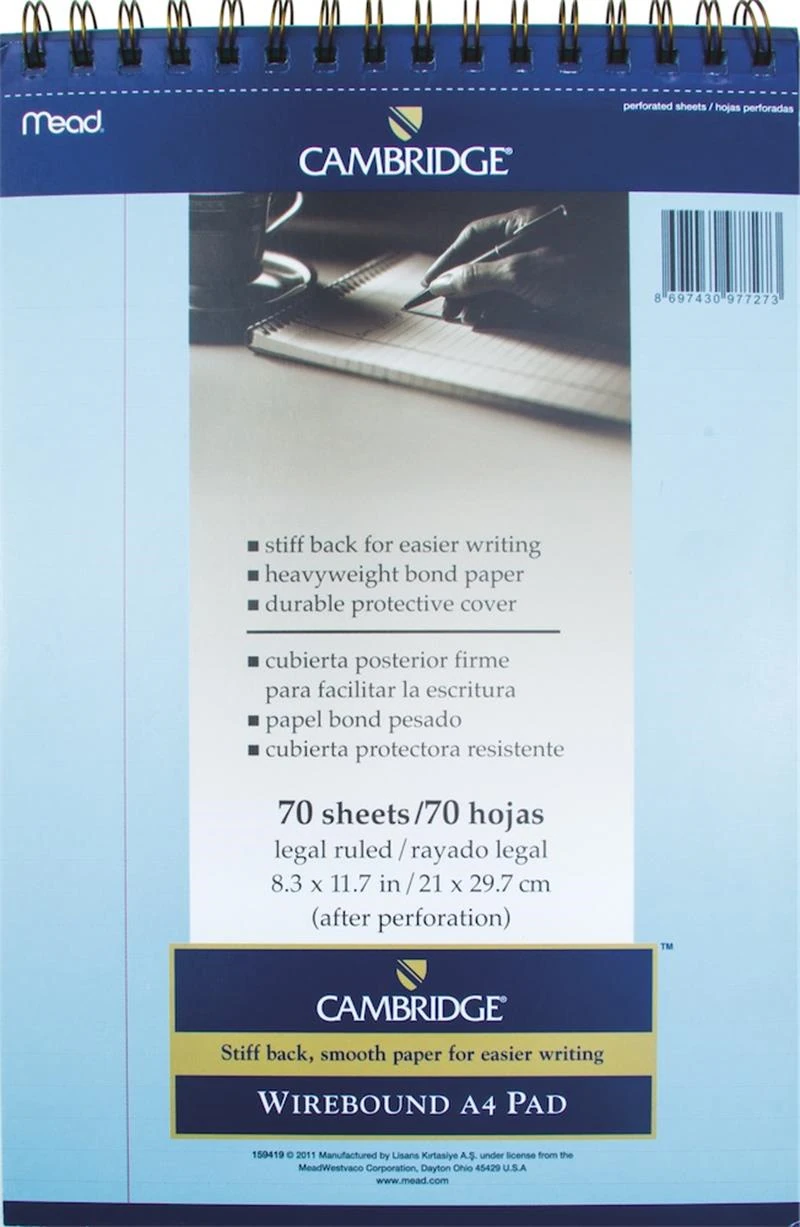 Mead Bloknot Cambrıdge Spiralli Karton Kapak A4 Mavi 70 Yp Çizgili M-159419