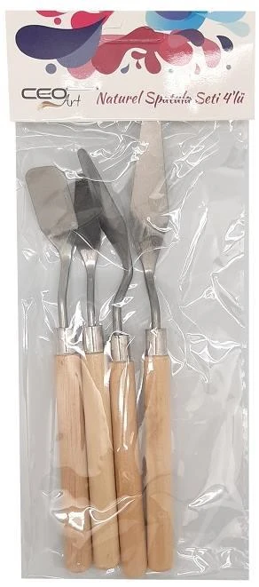 Ceoart Metal Spatula 4'Lü Set (Natürel Ahşap Sap) Ceo-Sn0012