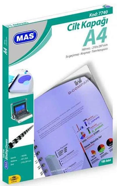 Mas Cilt Kapağı A4 160M Pvc 100 Şeffaf 100Lü 7740