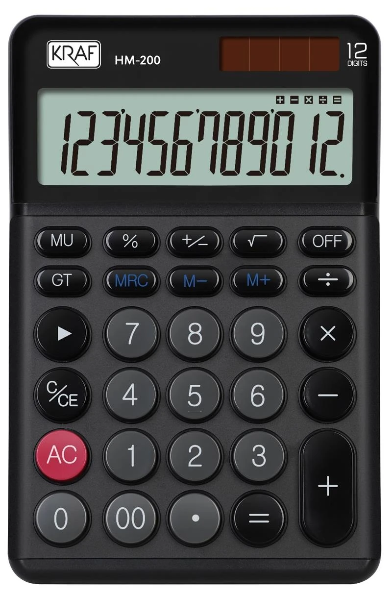 KRAF HESAP MAKİNESİ MASAÜSTÜ 12 HANE HM-200 BK SİYAH 239442