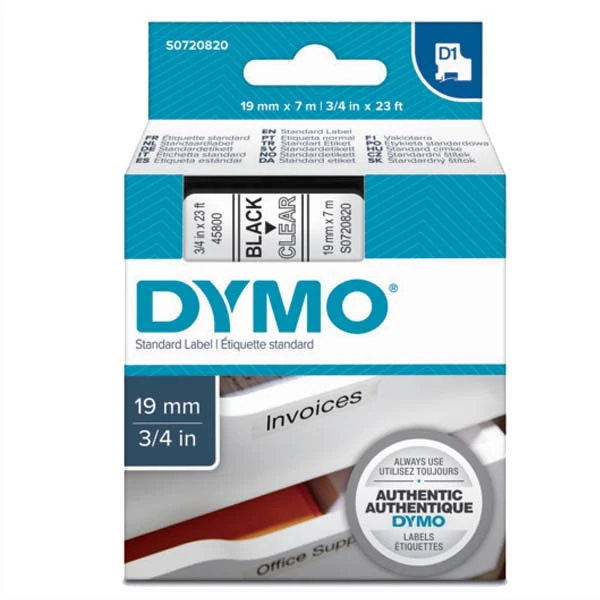 Dymo Şerit D1 19Mm X 7Mt Şeffaf/Siyah 720820 45800