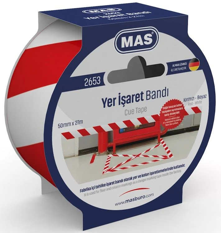 Mas Yer İşaret Bandı 50Mm X 27M 2653 Kırmızı & Beyaz