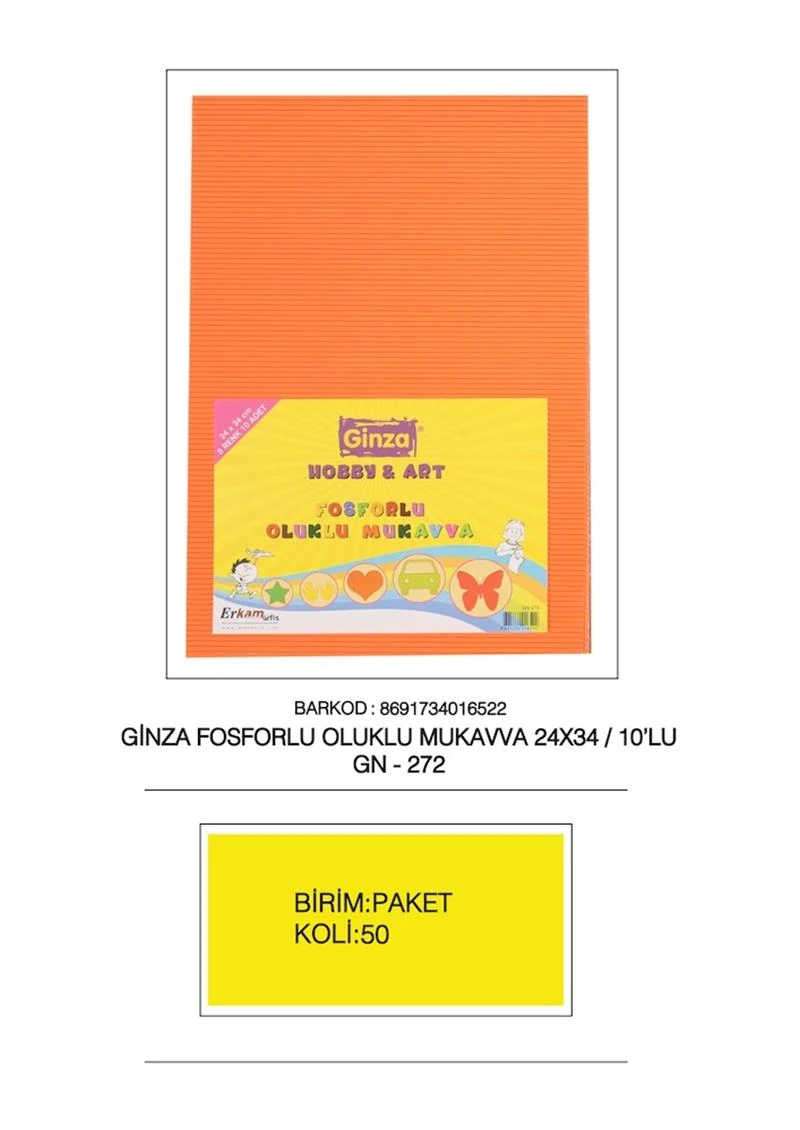 Ginza Gn-272 Oluklu Mukavva Fosforlu 10 Renk