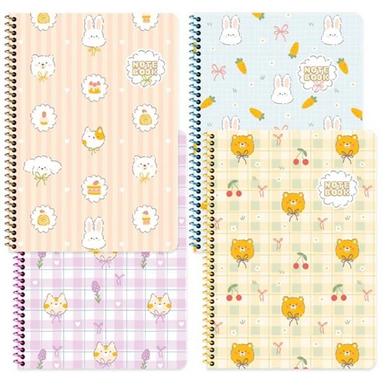 Kawaii 16,5x22,5 80 Yaprak Kareli Karton Kapak Spiralli Defter