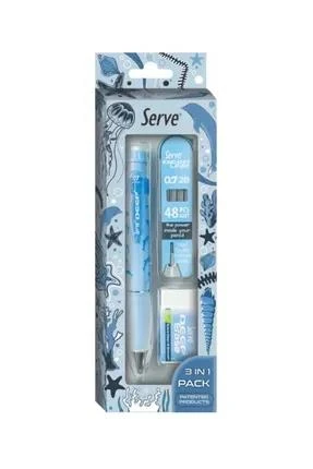 Serve Deep Versatil Okul Kalem Seti 0.7mm Doğa Desenli Mavi SV-DEEP3SETDNY