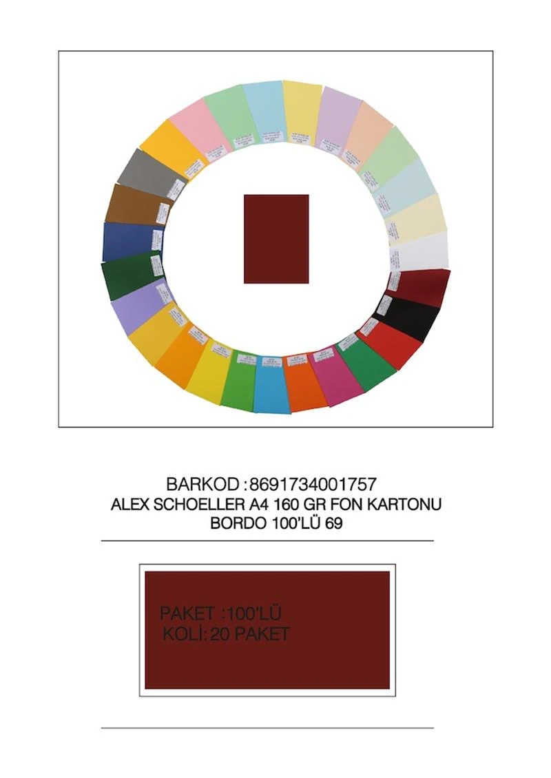 Alex Kolej Alx-2569 Fon Kartonu A4 160Gr Bordo 69