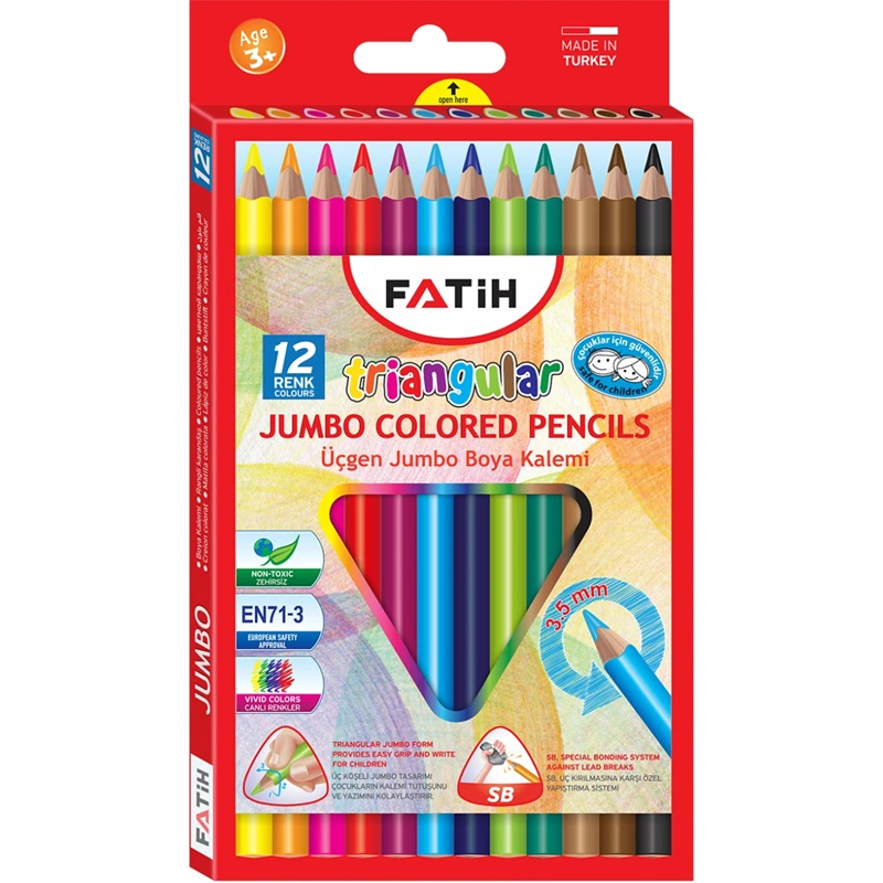Fatih 33490 Kuruboya Jumbo Üçgen Triangular 12 Renk