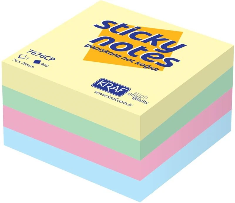 Kraf Yapışkanlı Not Kağıdı Küp 76X76 400 Yp Pastel 7676Cp