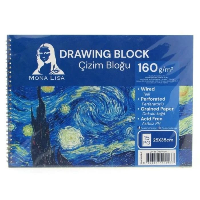 SÜDOR MN24-2 MONA LISA SPİRALLİ RESİM DEFTERİ - ÇİZİM BLOĞU 25x35cm 160gr. 15YP.