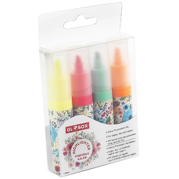 Globox 2917 Baskılı Fosforlu Kalem 4Lü