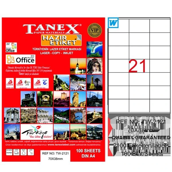 Tanex Laser Etiket Tw-2121 70 X 38 Mm ( 21 ) 100 Lü