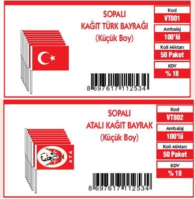 Vatan Vt801 Sopalı Türk Bayrağı 80 Li