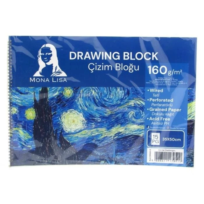 SÜDOR MN24-3 MONA LISA SPİRALLİ RESİM DEFTERİ - ÇİZİM BLOĞU 35x50cm 160gr. 15YP.