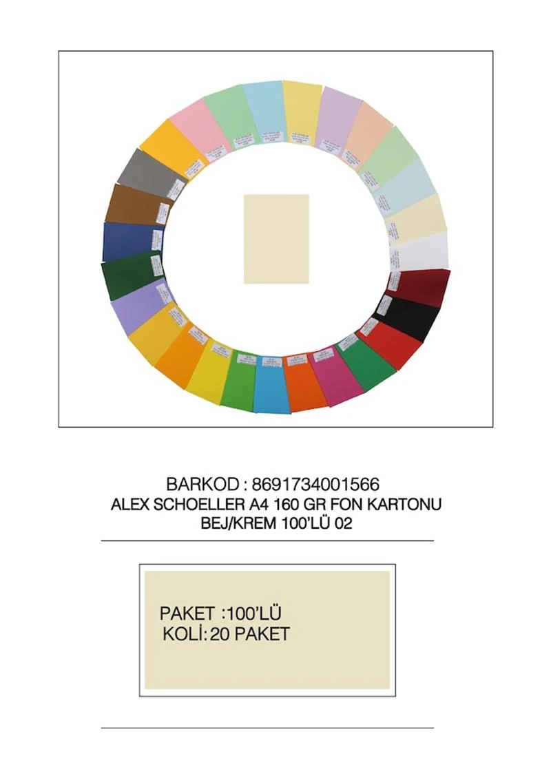 Alex Kolej Fon Kartonu A4 160Gr Fildişi