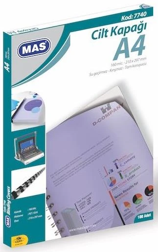 Mas Cilt Kapağı A4 160M Pvc 100 Şeffaf 100Lü 7740