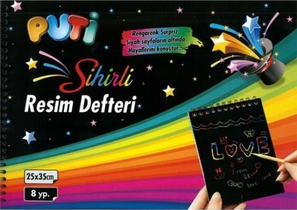 Puti Sihirli Resim Defteri 25X35 Cm 8 Yaprak (Gökkuşağı Kağıt - Defter)