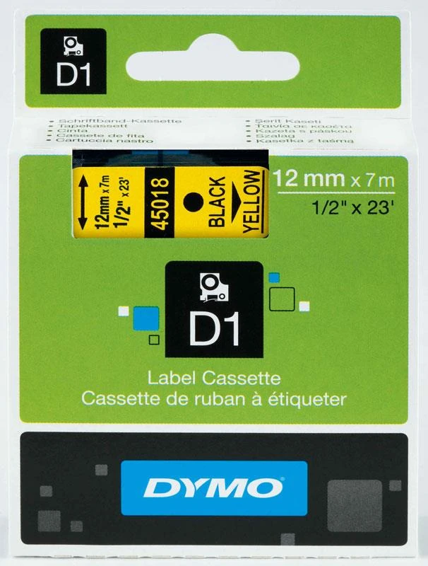 Dymo S0720580 D1 Yedek Şerit,12 Mm X 7 Mt, Sarı/Siyah(45018)