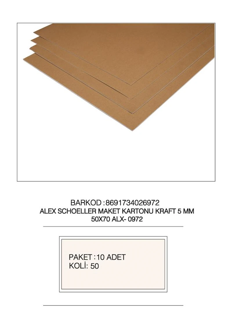 Alex Alx-0972 Köpüklü Maket Kartn 50*70 5Mm Kraft