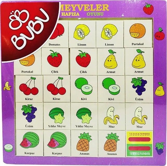 Bubu Ahşap Puzzle Meyveler Hafıza Oyunu 30X30 Bj-53Ap0063