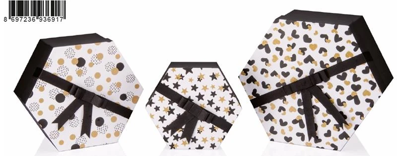 Gıpta Kutu Seti 3 Lü Altıgen Black Whıte Gold Bx69170