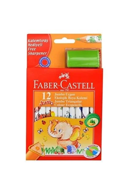 Faber Castell 12li Jumbo Üçgen Yarım Kuru Boya 12 Renk