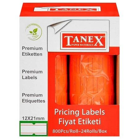 Tanex Motex Etiket 12X21 Florasan Kırmızı 800 Lü