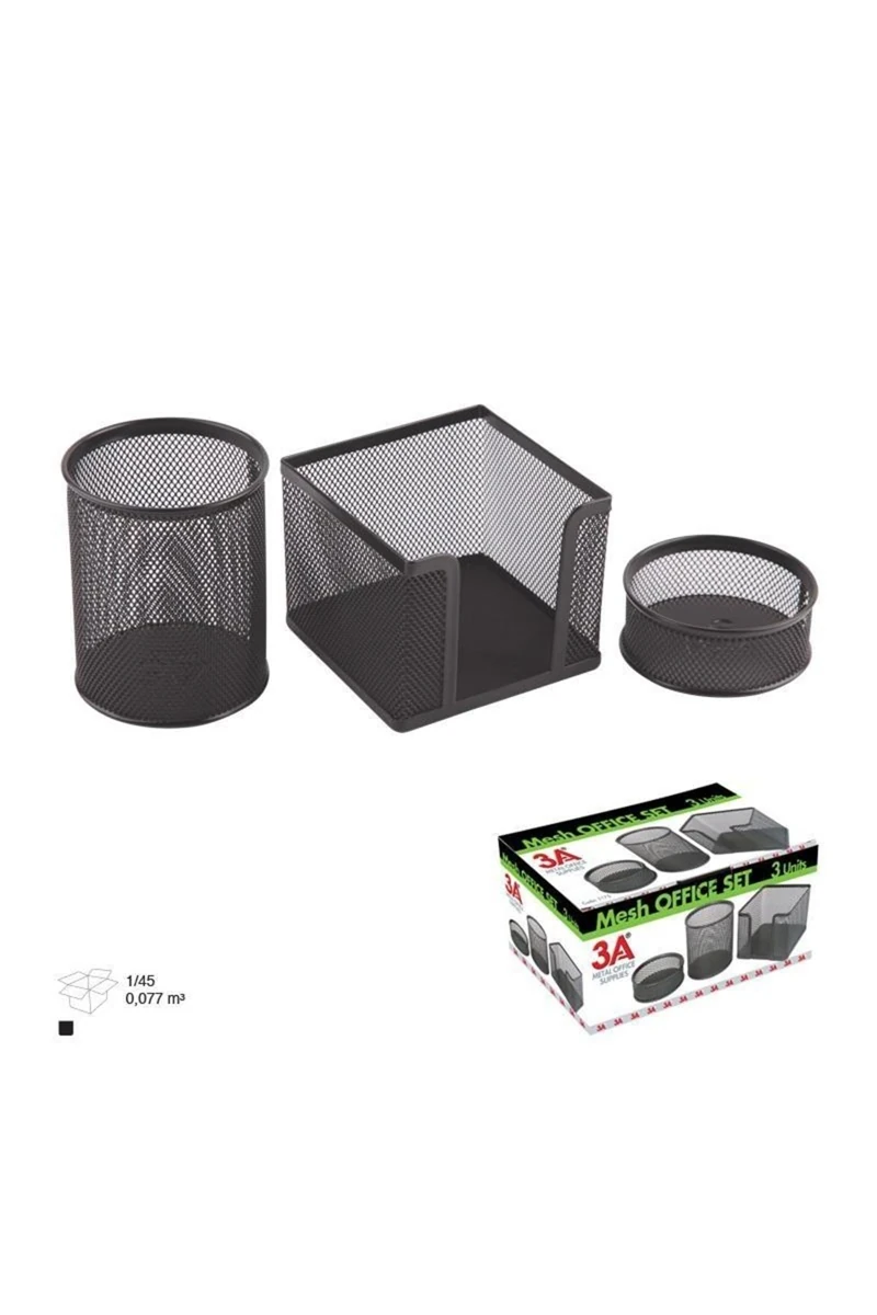 3A Metal Ofis Seti 3'lü (ataşlık+küpnotluk+kalemlik)
