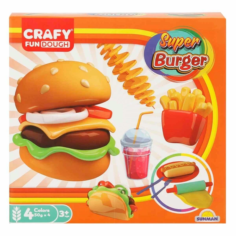 CRAFY SÜPER BURGER OYUN HAMURU SETİ 200 GR. 12 PARÇA SUN-S01002015 *.CEREN-21