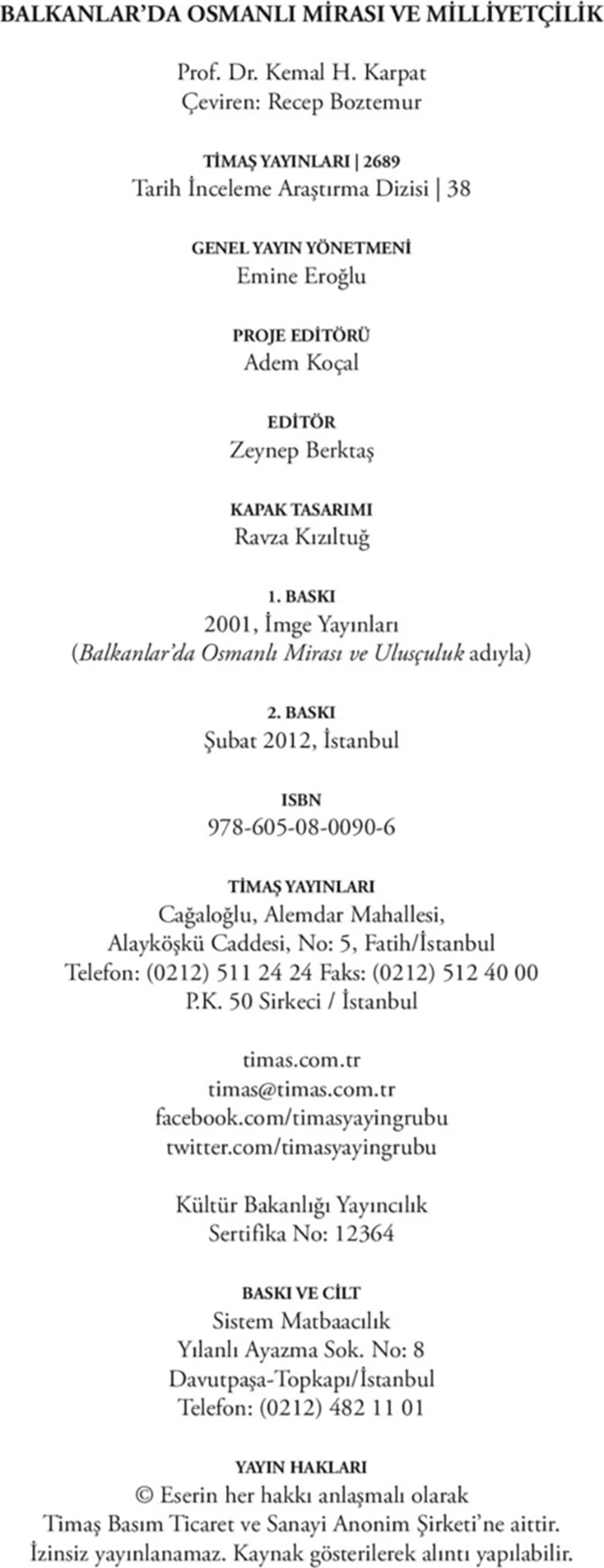 Balkanlar'Da Osmanlı Mirası Ve Milliyetçilik-Kemal H. Karpat