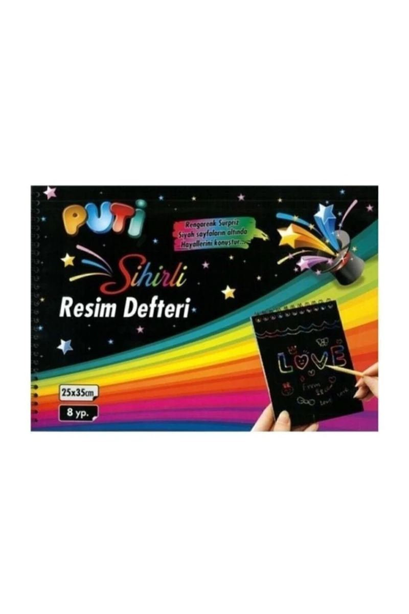 Puti Sihirli Resim Defteri 25X35 Cm 8 Yaprak (Gökkuşağı Kağıt - Defter)