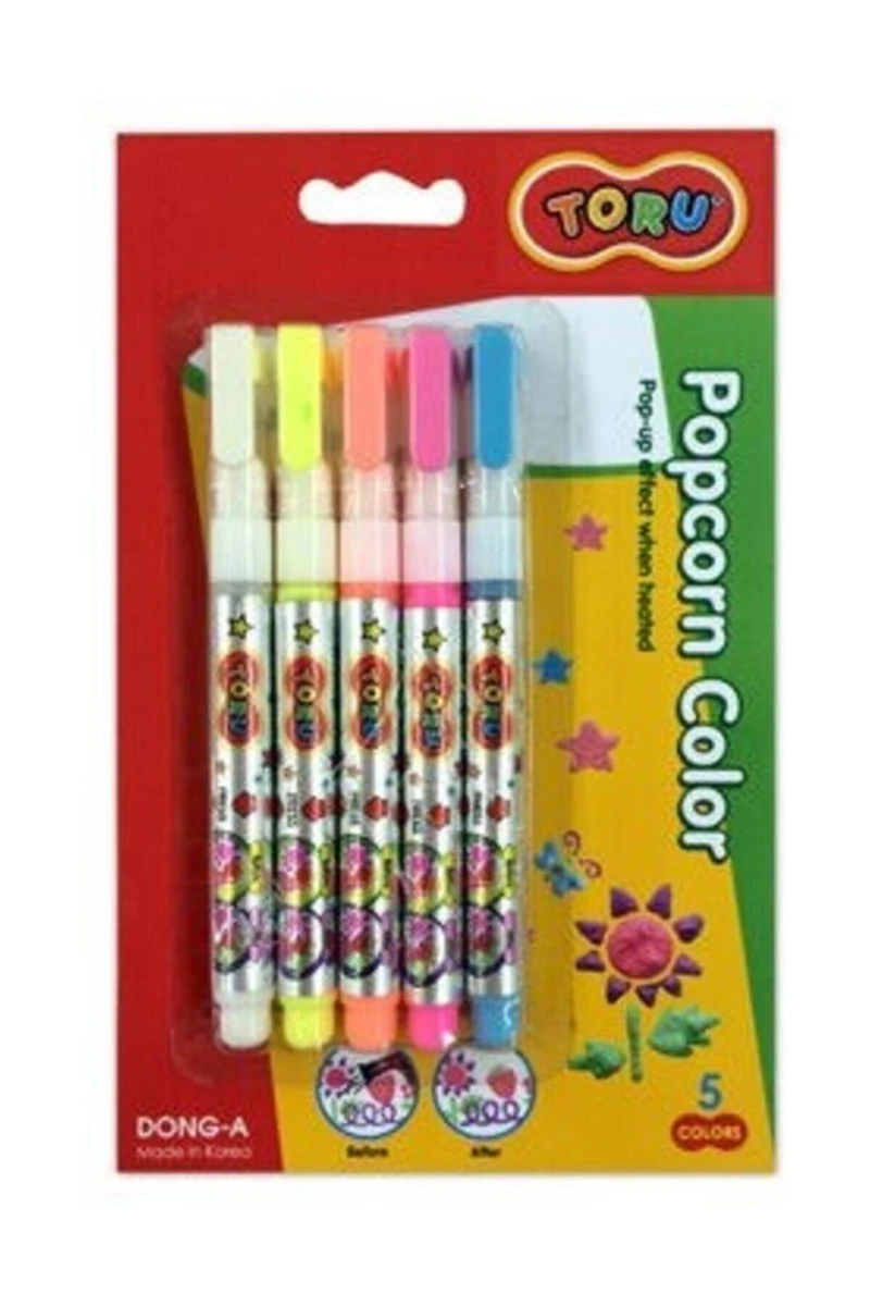 Dong-A Pop Corn Color Isıtılınca Kabaran Boya Kalemi 5'li Set Bilyalı Uc