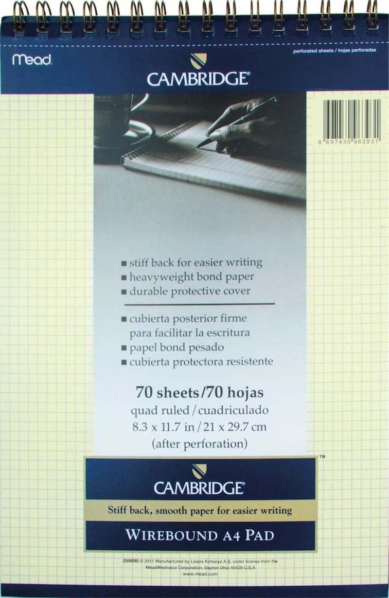 Mead Bloknot Cambrıdge Spiralli Karton Kapak A4 Fildişi 70 Yp Kareli M-259890