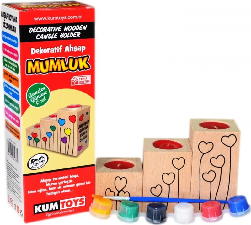 Kumtoys Dekoratif Ahşap Mumluk Renkli Balonlar Desenli
