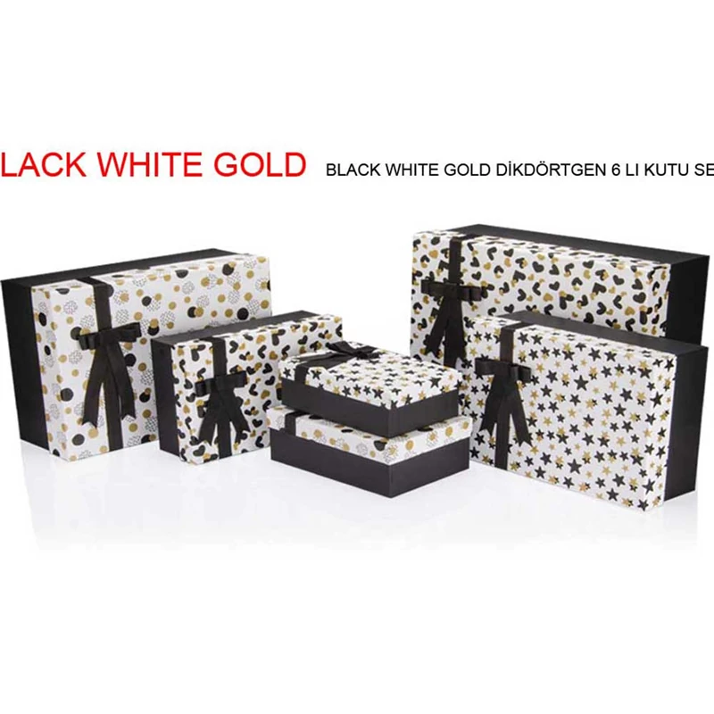Gıpta Kutu Seti 6 Lı Black Whıte Gold Dikdörtgen Bx68560