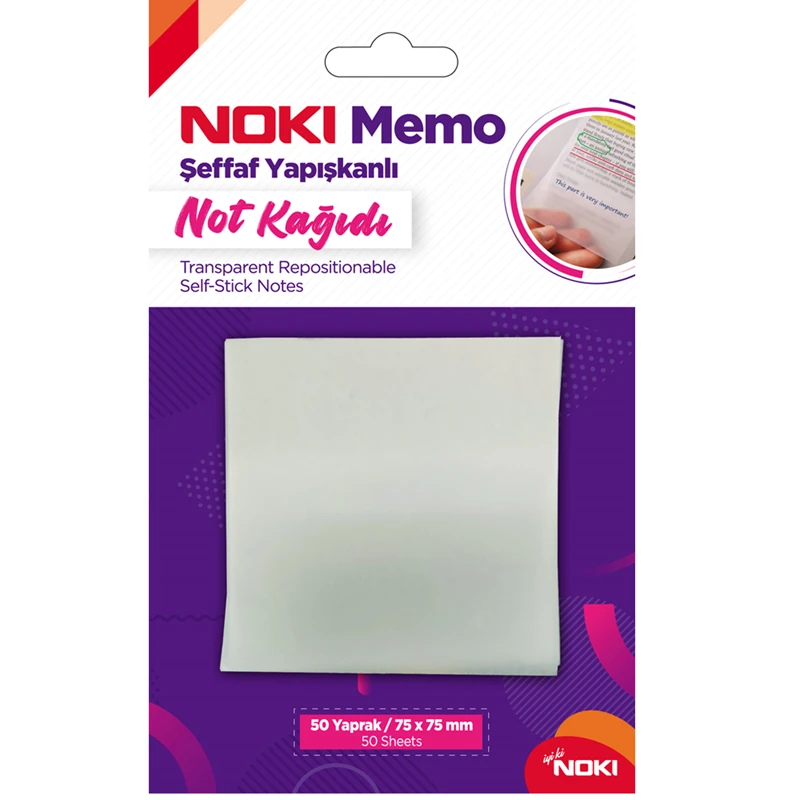 Noki 12300 Memo 75*75 Şeffaf Yapışkanlı Not Kağıdı 50 Yaprak