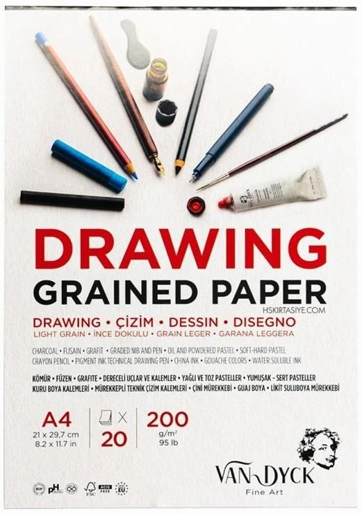 Van Dyck Vd20014 Drawıng Çizim Blok A4 200Gr 20Yp Doku Üst Yp