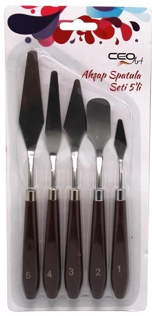 Ceoart Metal Spatula Seti 5Li (Boyalı Ahşap Sap) Ceo-Sn0004
