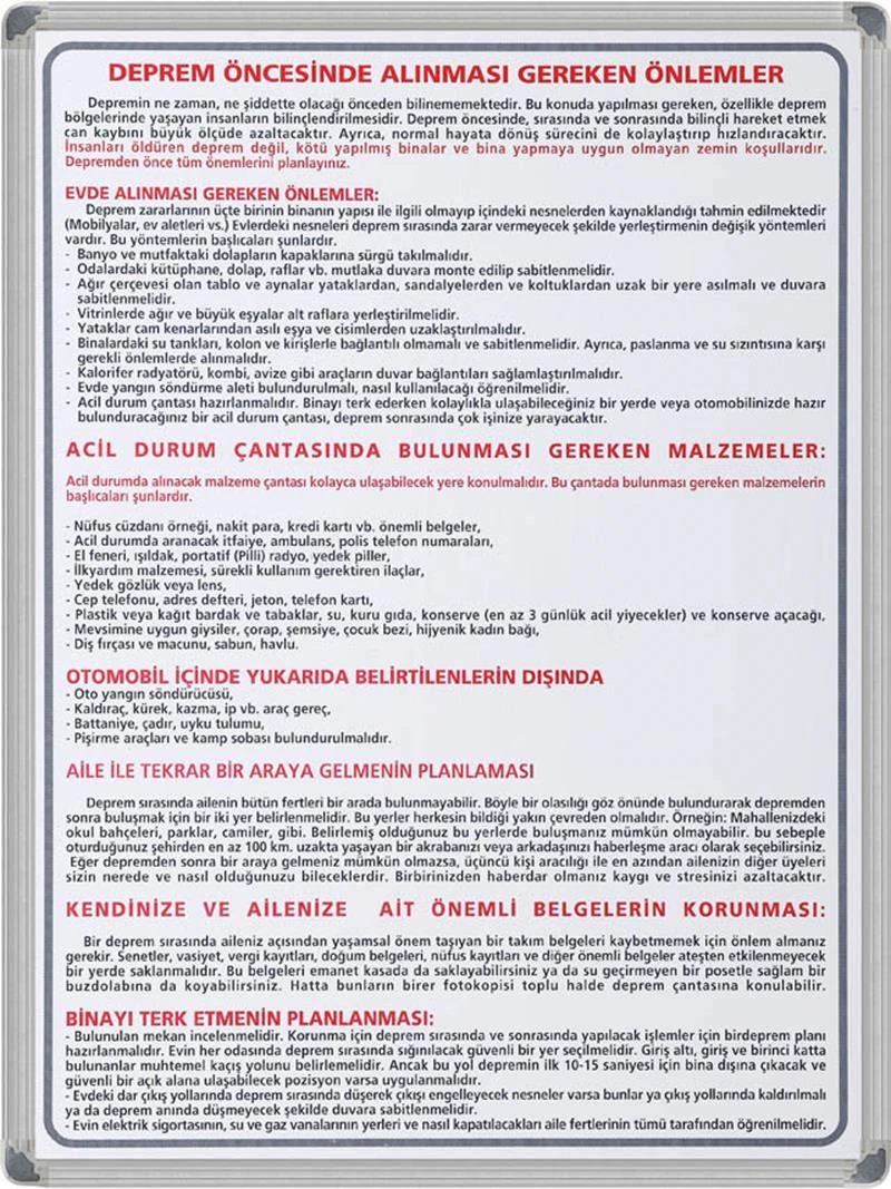 Panda Eğitim Deprem Öncesi Alüminyum Çerçeve 50X70 Pan 518