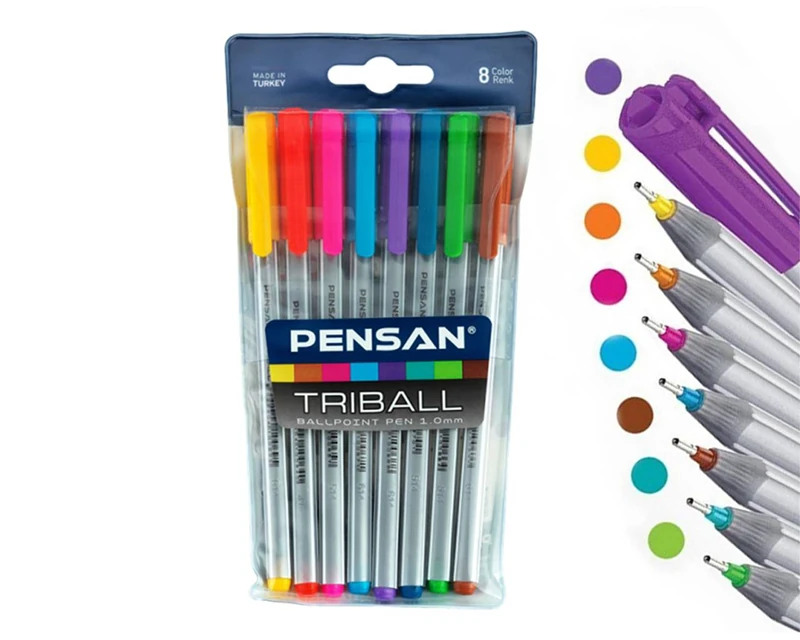 Pensan 01003 Triball Tükenmez Kalem Renkli 8Li