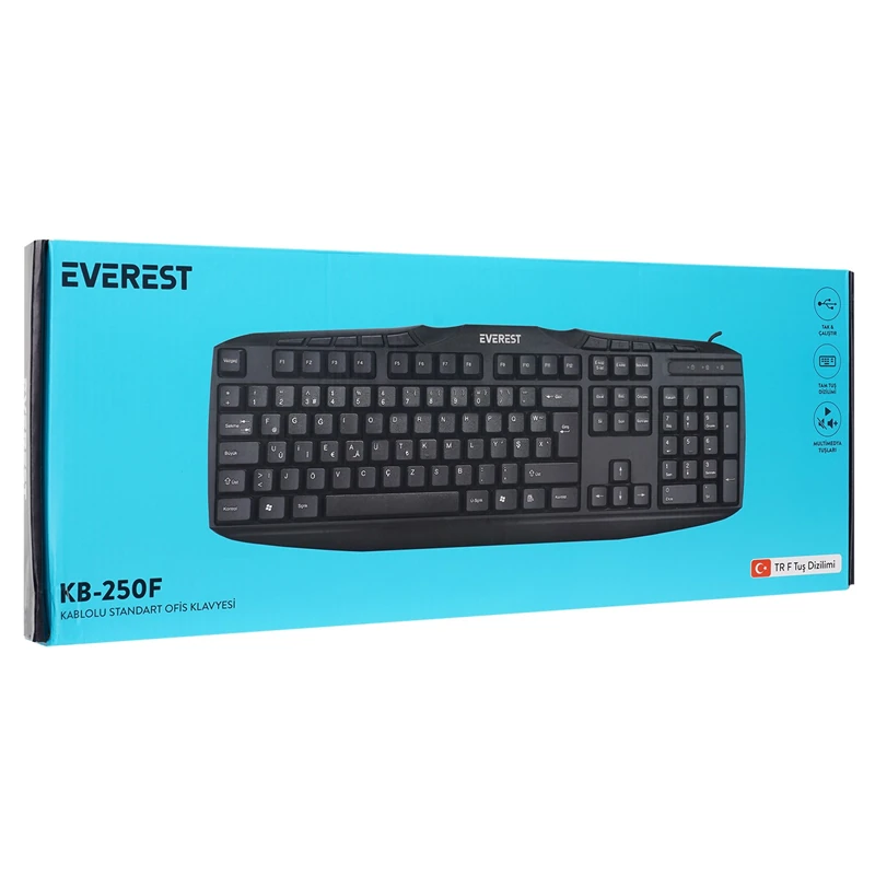 Everest KB-250F Siyah USB Tamamen Türkçe F Multimedia Klavye