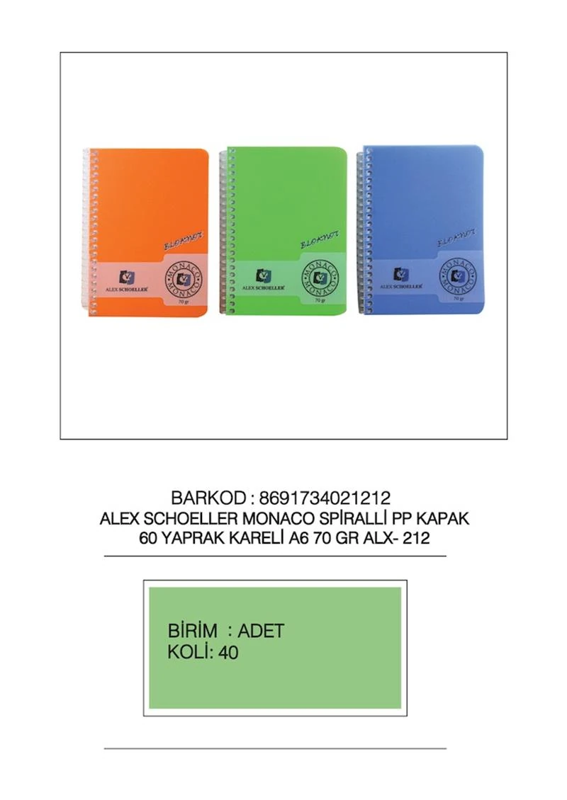 Alex Monaco Spiralli Pp Kapak Defter A6 60/4