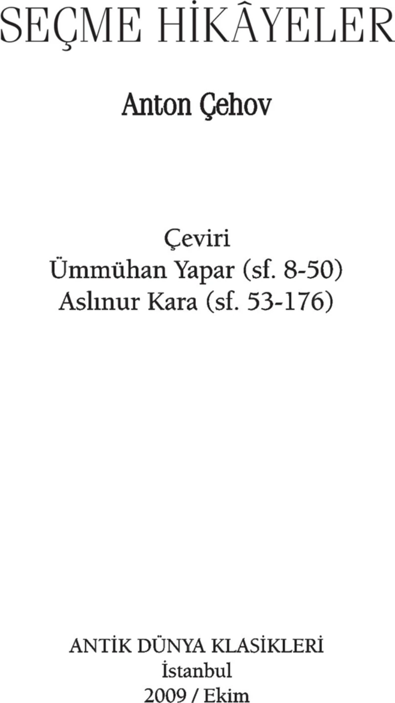 Seçme Hikayeler (anton Çehov)