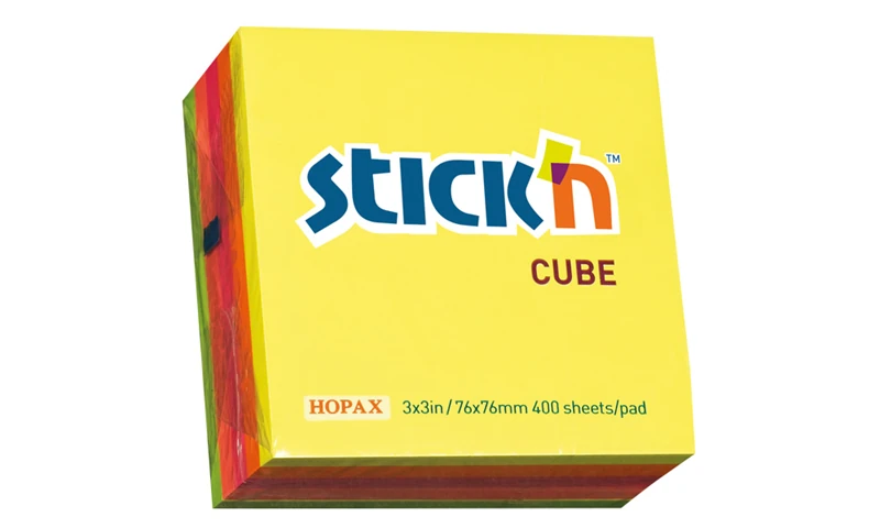 Stickn Post-it Yapışkanlı Not Kağıdı Neon 76*76mm 5 Renk Küp 400 Yaprak