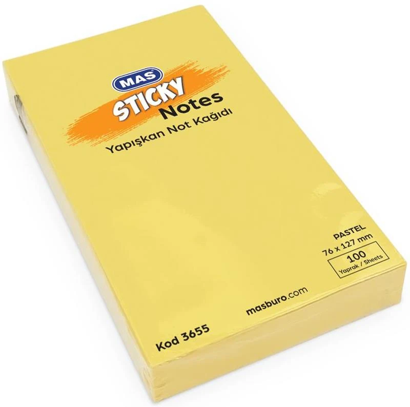 Mas Yapışkanlı Not Kağıdı 76X127 Pastel Sarı 3655