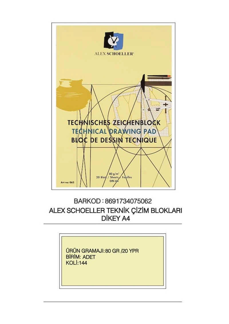 Alex Teknik Çizim Bloğu 80Gr A4 20 Ypr. Dikey 062