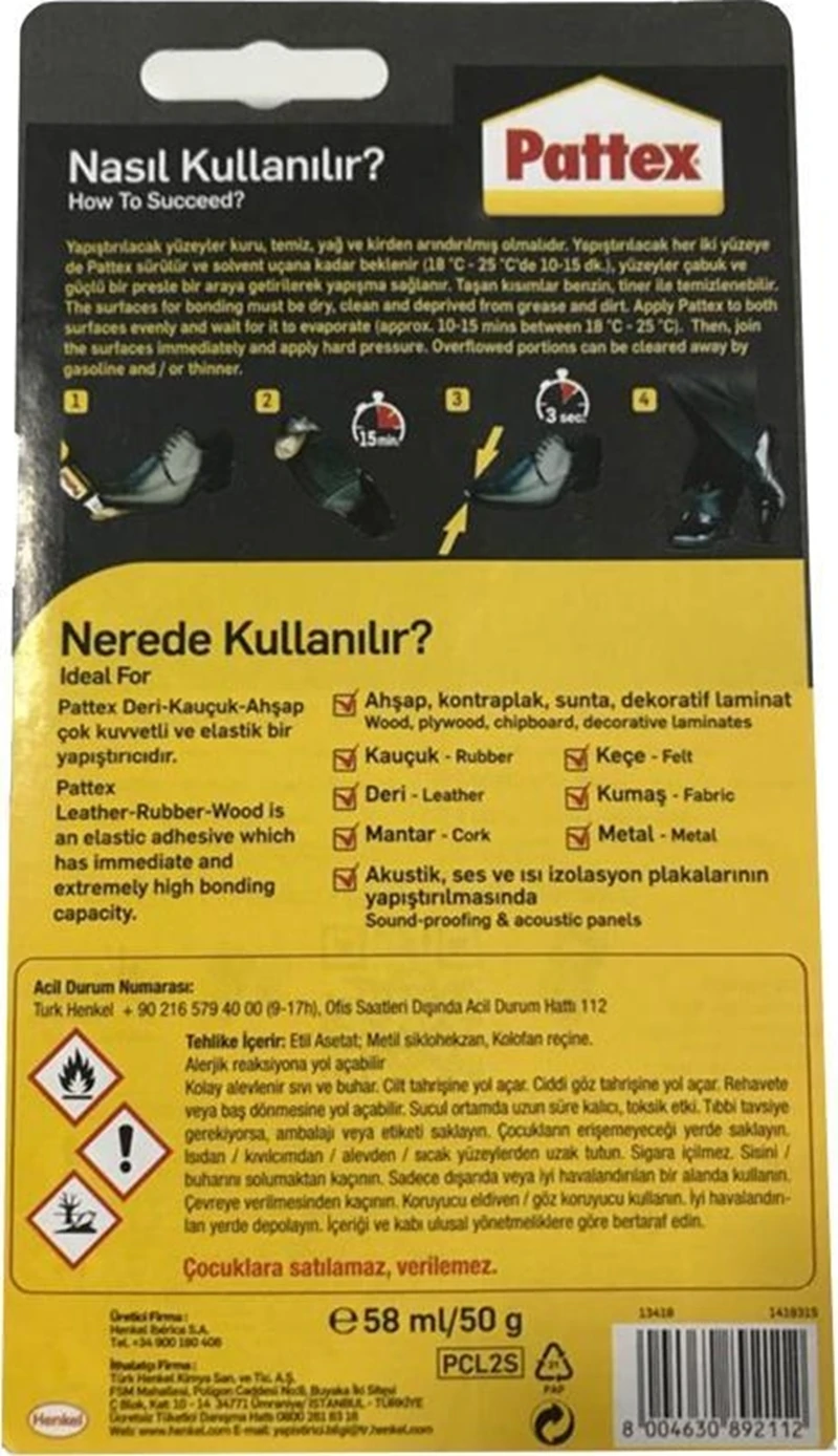 Pattex Yapıştırıcı Deri Kauçuk Ahşap 50 Gr 2872091