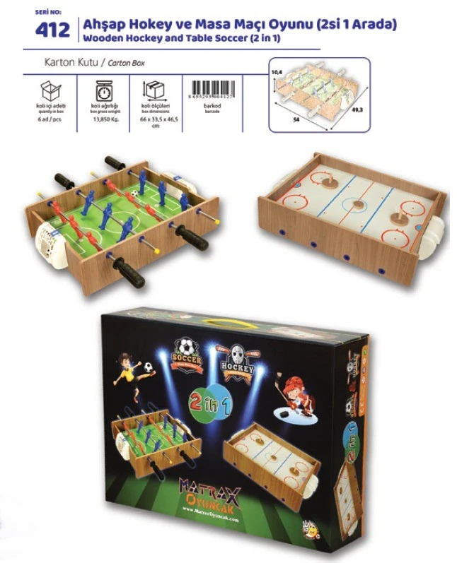 Matrax Ahşap Hokey Ve Masa Maçı Oyunu(2 Si 1 Arada) 412