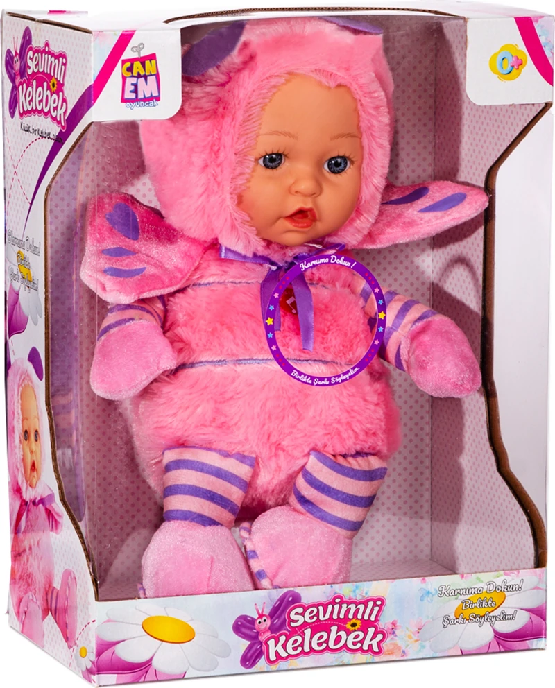 Can-Em Oyuncak Türkçe Müzikli Kelebek Peluş Bebek Pembe