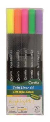 Caretta Fosforlu Kalem Twın Lıner 5 Li Karışık Renk Ct-65-5F.Pp