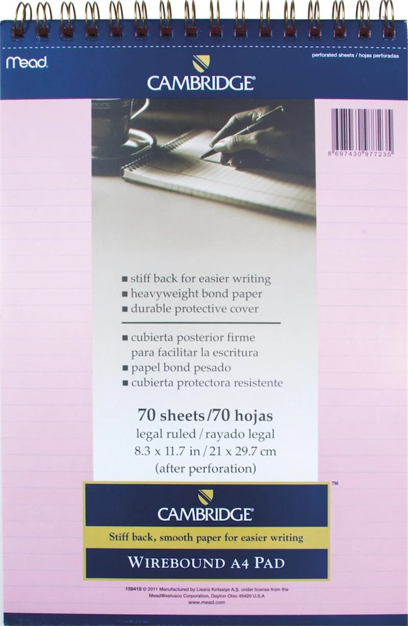 Mead Bloknot Cambrıdge Spiralli Karton Kapak A4 Pembe 70 Yp Çizgili M-159418